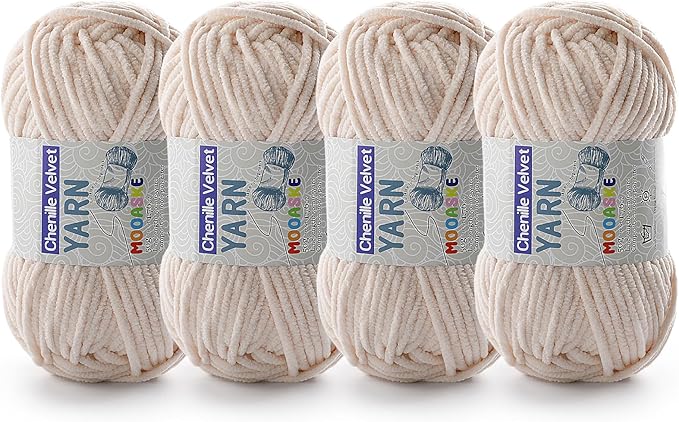 4 Pac Chenille Yarn for Crocheting - Blanket Yarn for Crocheting - Fluffy Yarn for Crochet, Baby Yarn for Crocheting Soft Blankets Weight Per Roll 50g/1.76oz, Length 60m/65yard (Khaki)