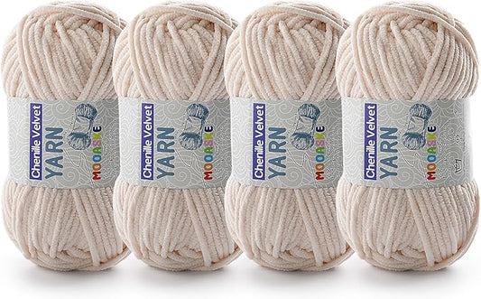 4 Pac Chenille Yarn for Crocheting - Blanket Yarn for Crocheting - Fluffy Yarn for Crochet, Baby Yarn for Crocheting Soft Blankets Weight Per Roll 50g/1.76oz, Length 60m/65yard (Khaki)