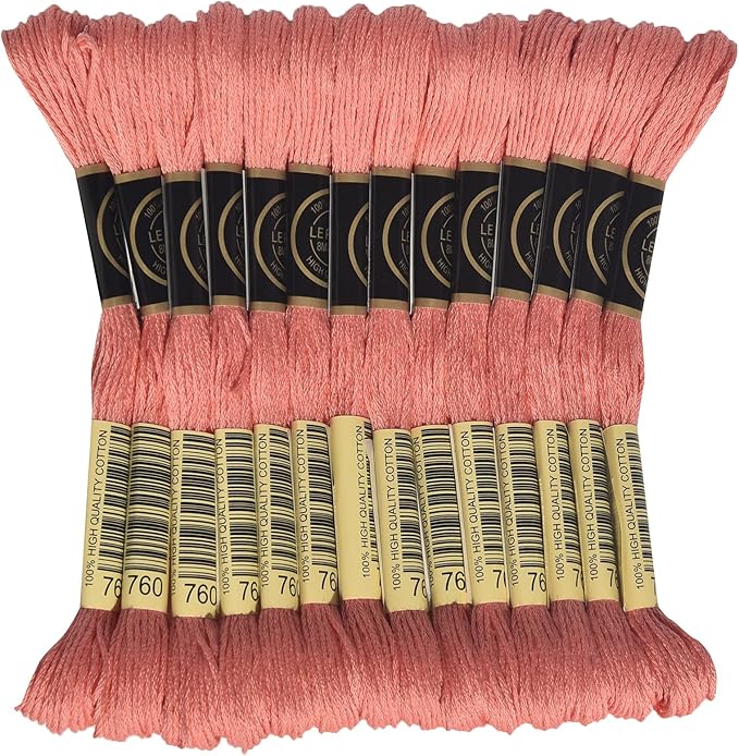LE PAON Embroidery Floss, 14-Pack Six Strands 100% Long Staple Cotton Embroidery Thread, 8.7-Yard，Color Number：760, Salmon