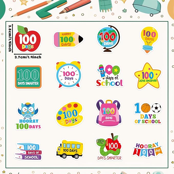 beyumi 100 days smarter stickers - 1000pcs 100 days of school stickers in 2 rolls hooray 100 teacher incentive sticker 100th day adhesive reward decals kindergarten classroom party decor for kids