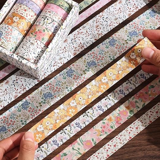 12 Rolls Floral Washi Tape Set - 0.4/0.6/0.8/1.2in Numerous Flowers Design Decorative Tapes for Journaling Scrapbooking Writable Vintage Scrapbook Supplies Letter Gift Craft Tape (Colorful3)