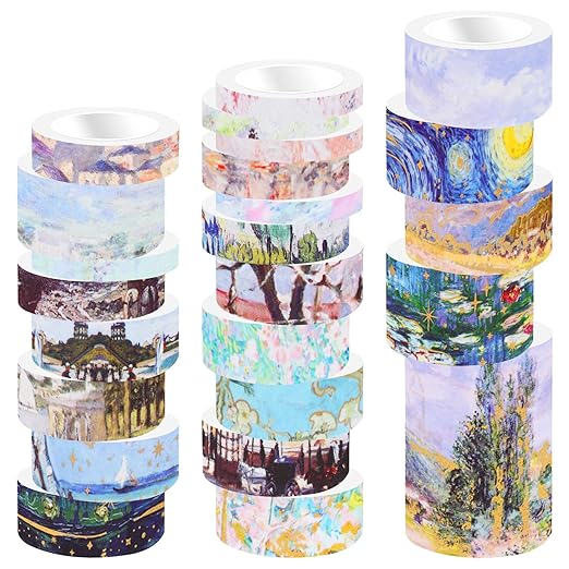 24 Rolls Landscape Washi Tape Set in Oil Painting Style Van Gogh Masking Tapes, Watercolor Scenery Decorative Tapes for DIY Art Crafts Scrapbook Journals Planners Gift Wrapping