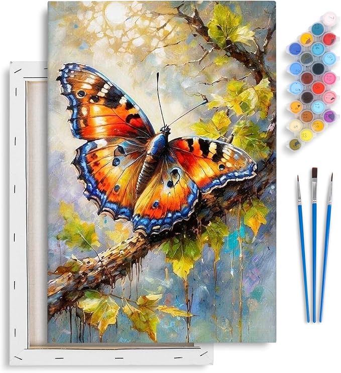 Yezavesu Framed Paint by Numbers Kit for Adults Beginner & Kids Ages 8-12, Butterfly Paint by Numbers with Frame, DIY Number Painting for Adults Butterfly for Home Wall Decor Gift 8X 12 inch