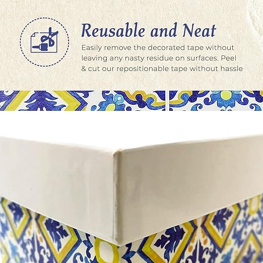 Serenity Fair Washi Tape – Mediterranean Tile Pattern, Extra Wide 4 Inch Scrapbook Supplies for Scrapbooking, Journaling, Stickers, Craft Paper, and DIY Scrapbook Tape Roll (Portuguese Yellow Blue)