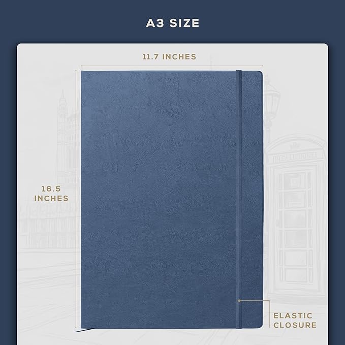 Beechmore Books A3 Mixed Media Sketchbook - 11.7x16.5 Extra Large Professional Studio Drawing Pad, 160 GSM / 98 lb Perforated Ivory Paper, Hardcover Lay-Flat Design, Gift Box for Artists & Watercolor