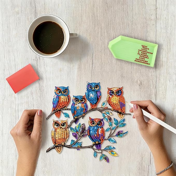 STGLCR Diamond Art Hanging Kit for Adult, Owl on Tree Painting Hanging Ornament Kit, Special Shaped Rhinestone,DIY Acrylic 5D Bird Diamond Art Window Pendants Home Garden Wall Kits Hanging Animal