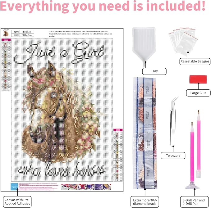 GEEHEIY Horses Diamond Art Kits for Adults, 5D Horse Diamond Painting Kits for Beginner, DIY Flower Lover Gem Art Dots for Adults, Perfect for Home Wall Decor 12x16 Inch
