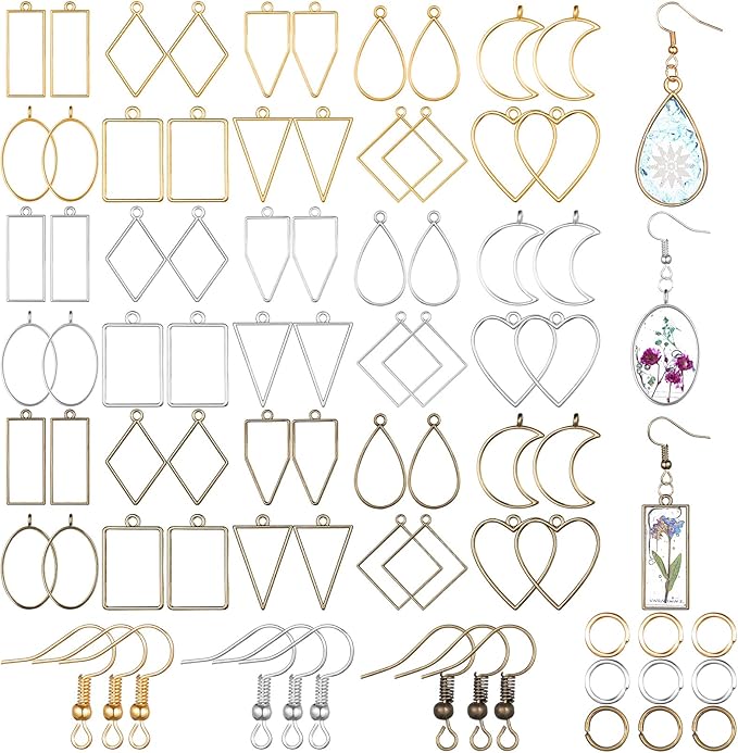 Inbagi 180 Pieces Open Bezels for Resin Jewelry Molds Making Kit Hollow Frame Pendants Assorted Geometric Frame Charms for Resin Casting Necklace Earring Making Supplies