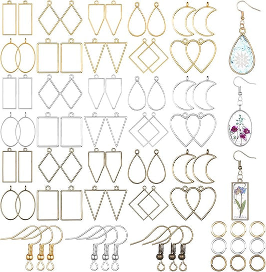 Inbagi 180 Pieces Open Bezels for Resin Jewelry Molds Making Kit Hollow Frame Pendants Assorted Geometric Frame Charms for Resin Casting Necklace Earring Making Supplies