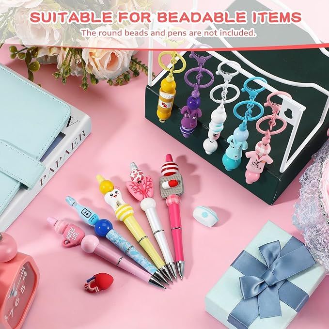 12 Pcs 3D Silicone Focal Beads Pens Beads Bulk for Beadable Keychain DIY Crafts Necklace Bracelet Phone Chain Charms Jewelry Making (Nurse)