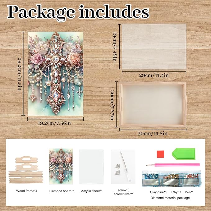 AiYuanzsh DIY Diamond Art Tray with Handle Diamond Art Painting Plate Creative Design Handmade Wooden Tray Mosaic Making Kits by Number Kits Diamond Art for Coffee Living Room Home Organizer