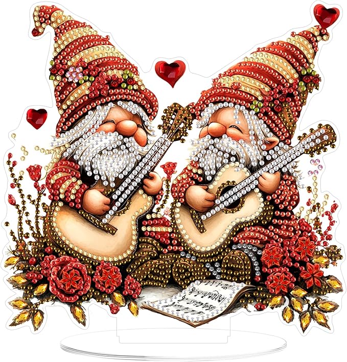 KEYIFA Diamond Painting Desktop Ornament, DIY Guitar Gnome Diamond Art for Adults Beginner, Flowers Gem Arts Table Decor Special Shaped Rhinestone Crafts Home Desk Decoration Gift, Double Sided