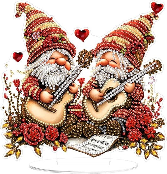 KEYIFA Diamond Painting Desktop Ornament, DIY Guitar Gnome Diamond Art for Adults Beginner, Flowers Gem Arts Table Decor Special Shaped Rhinestone Crafts Home Desk Decoration Gift, Double Sided