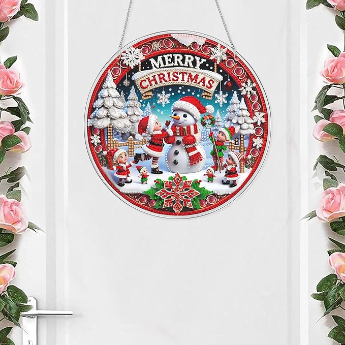 VODAPYC Christmas Diamond Art Hanging Kit for Adults, DIY Double Sided Special Shaped Diamonds Art Window Door Sign for Home Decor(Merry Christmas)