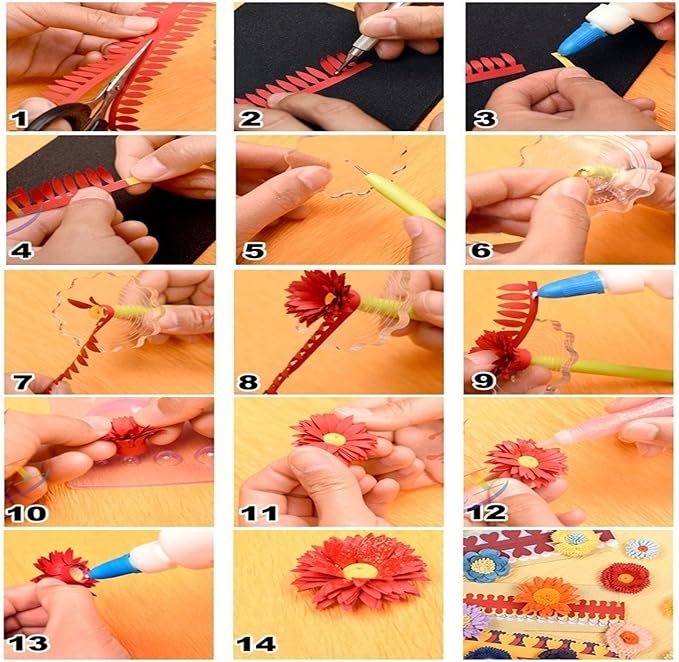 ODETOJOY Flower Quilling Paper Strips Craft Make Paper Flowers Kit for Scrapbooking-(40PCS, 8 Patterns) with Embossing Ball Stylus Tool (8 Pattern Flower)