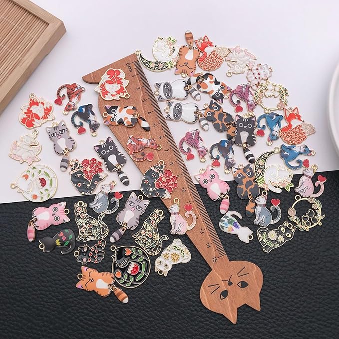 WOCRAFT 48pcs Enamel Bracelet Cat Charms for Jewelry Making Crafts DIY Necklace Bracelet Keychain Crafting Charms Kit (M768)