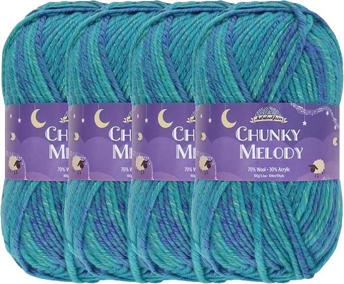 JubileeYarn Chunky Melody Yarn - 100g/Skein Bulky Wool Blend - Beachfront Blue - 4 Skeins