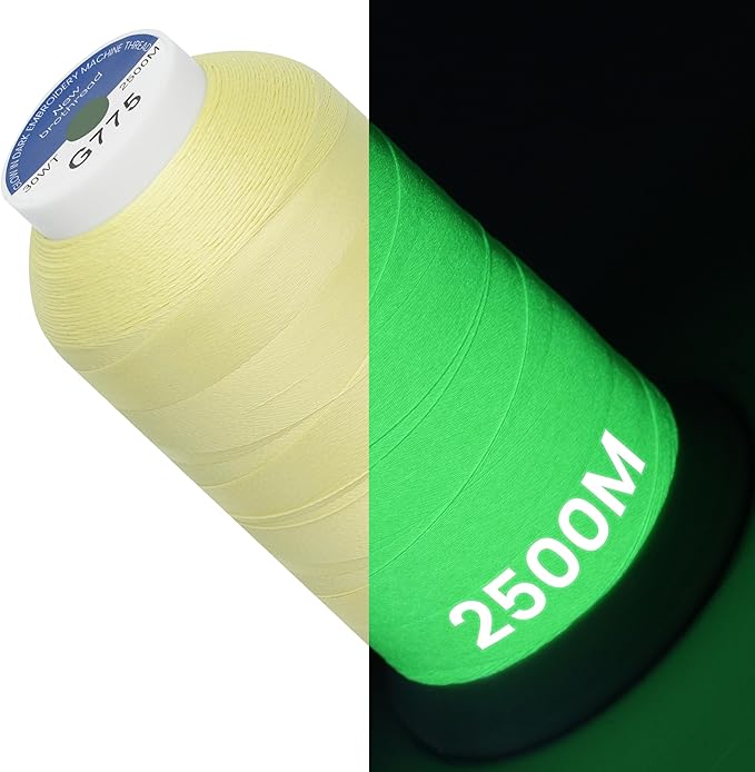 New brothread Single Huge Spool Luminary Glow in The Dark Embroidery Machine Thread Kit 30WT 2500M(2735Y) Each Spool for Embroidery, Quilting, Sewing-G775