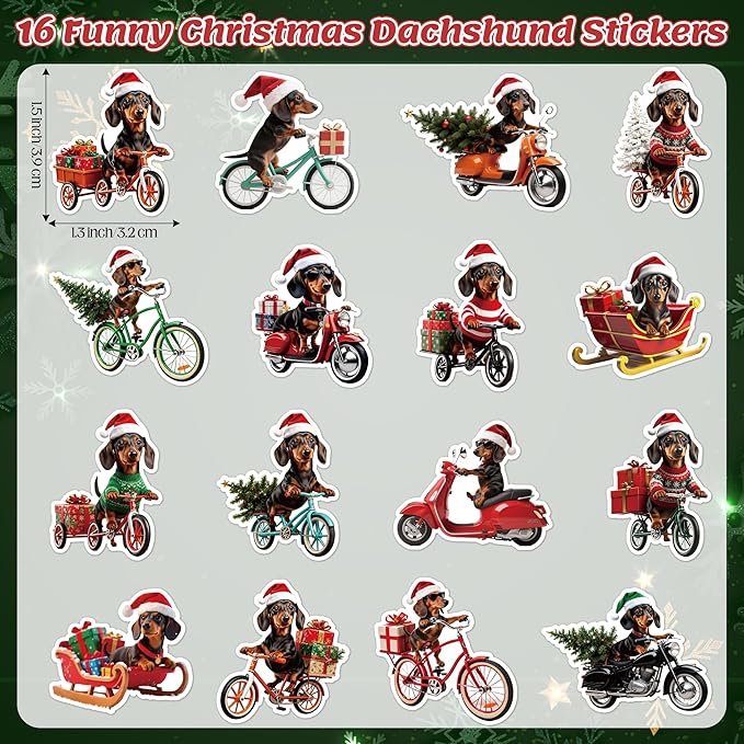 h1vojoxo christmas dachshund sticker rolls - 1000pcs funny christmas dachshund dog stickers 16 designs cute xmas dachshund realistic label tag seal sticker for kids craft envelope xmas party supply