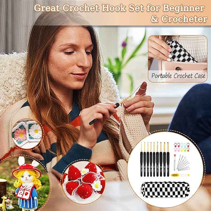 Aeelike 31pcs Crochet Hook Set, Black Gold Crochet Hooks Ergonomic with Grips for Arthritic Hands, Crochets Needles Set with Knitting & Crochet Supplies, Ideal Gift for Crocheting Beginner Lover