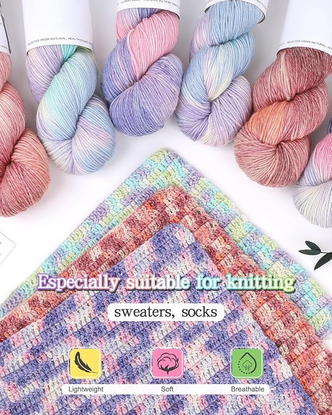 Katech Wool Yarn for Crocheting- 3 Pack 10.58oz/300g Cashmere Yarn- 52% Wool, 10% Cashmere, 38% Polyester, DK Weight Yarns #3-885 Yards Hand Dyed Yarns for Knitting Socks Sweater Shawl-Indigo Blue