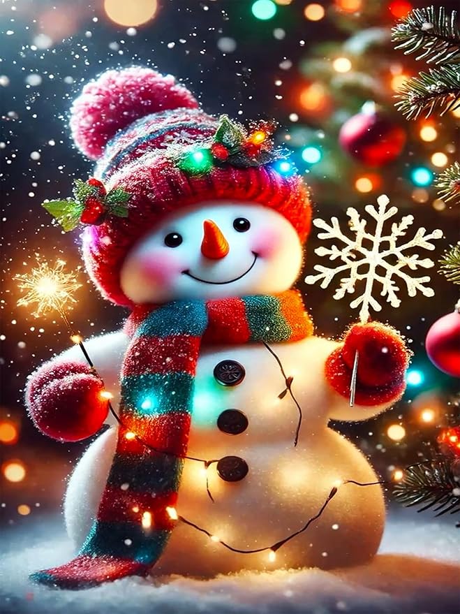 igoodom Diamond Art Kits for Adults, Christmas Diamond Painting Kit, Full Drill Round Christmas Snowman Diamond Art Kits, DIY Gem Art and Crafts for Home Wall Decor Gift 12x16inch