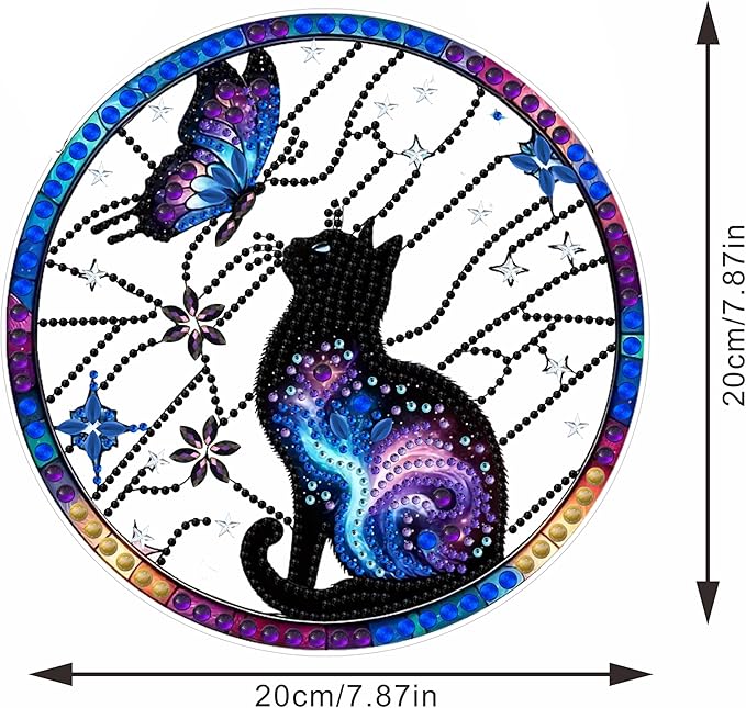 STGLCR DIY Hanging Diamond Art Pendant Painting Kit Cat Wreath, Acrylic Diamond Art Board Butterfly Ornament for Adults Painting Pendant Ornament for Home Wall Decor 7.87inch Aurora