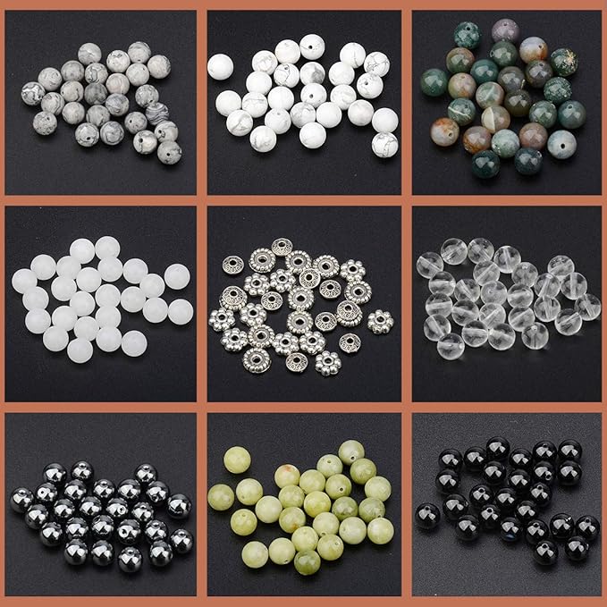 LPBeads Natural Stone Beads Set Kits 8mm Round Loose Gemstone Assorted Color with Accessories Tools for Bracelet Jewelry Making (100% Natural Stone Beads Kit 4)