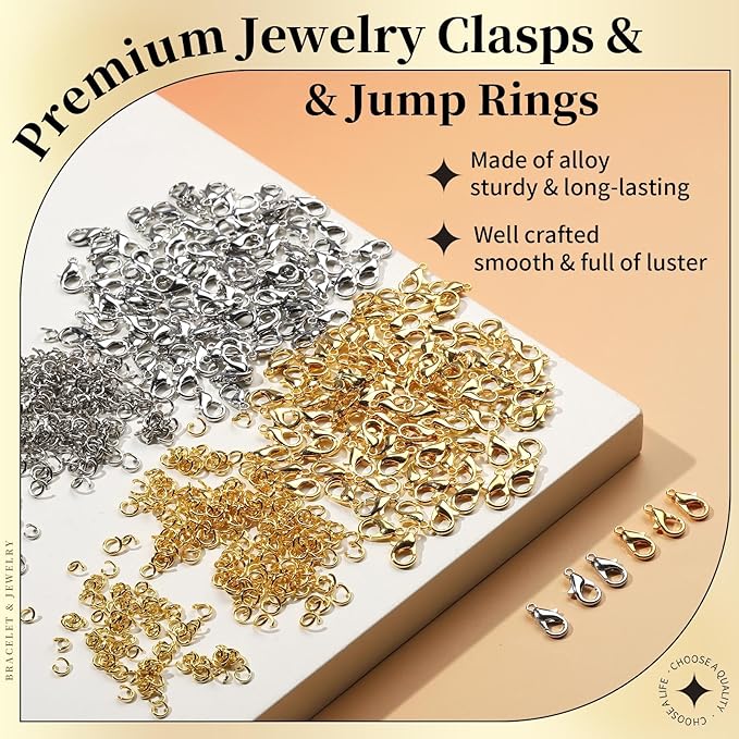 LEOBRO 801 PCS Jewelry Making Supplies, Jump Rings for Jewelry Making, and Lobster Claw Clasps, with Jewelry Pliers, Gold Silver Jump Rings, Jewelry Making Kit