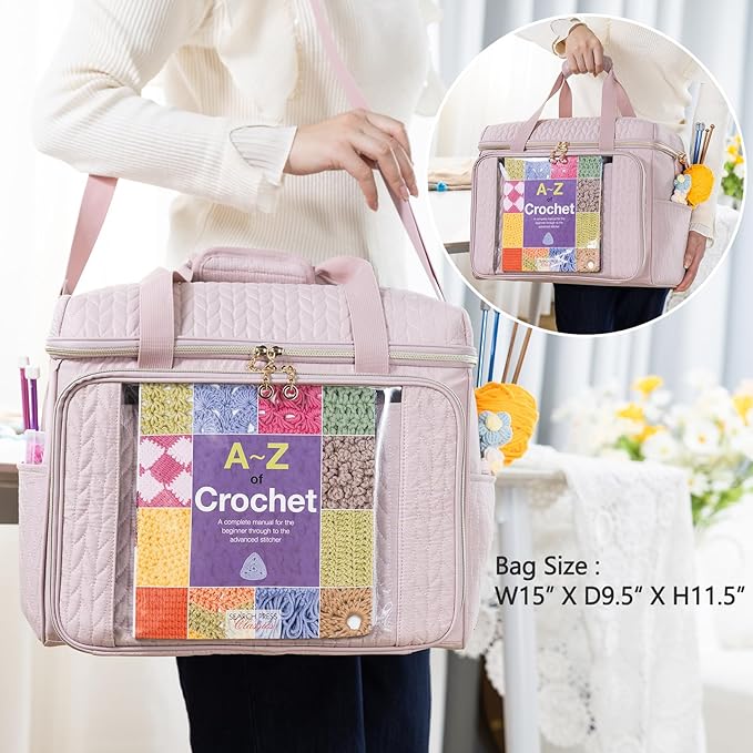 Large Yarn Storage Bag,Crochet Bag Organizer,Yarn Bags for Crocheting,Crochet Storage Bag with Pockets for Crochet Hooks, Crochet Accessories,Knitting Bags,Gifts for Crocheters