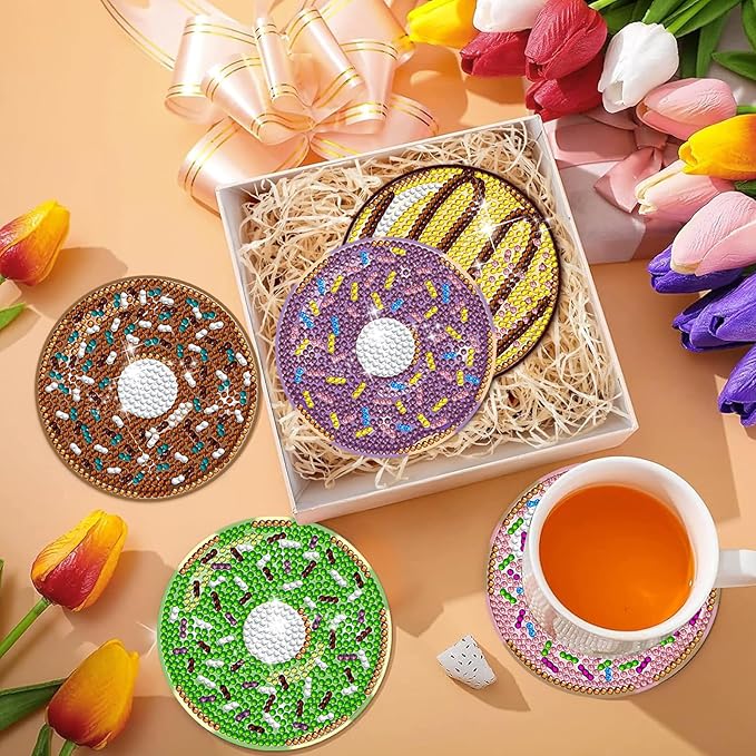 EWJRNSF 8 PCS Diamond Art Coasters Kit, Small Diamond Painting Coasters, Fall Diamond Art Kits for Adults Beginners, Arts and Crafts Supplies Item Sets with Holder
