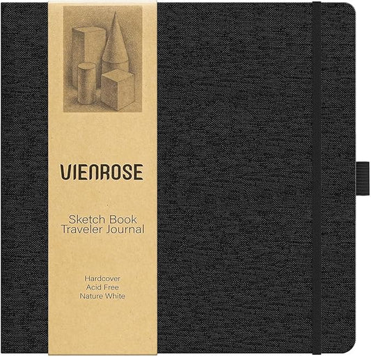 Vienrose 8.3"x8.3" Sketch Books, Linen Cover Hardbound Sketching Book with Acid-Free Paper, Drawing Pad for Kids, Beginners & Professionals, Art Supplies for Adults & Students(Black, 60 Sheets)