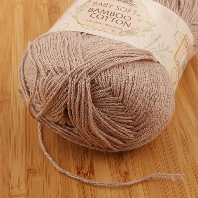 JubileeYarn Baby Soft Bamboo Cotton Yarn - 50g/Skein - Sand Cliff Brown - 4 Skeins