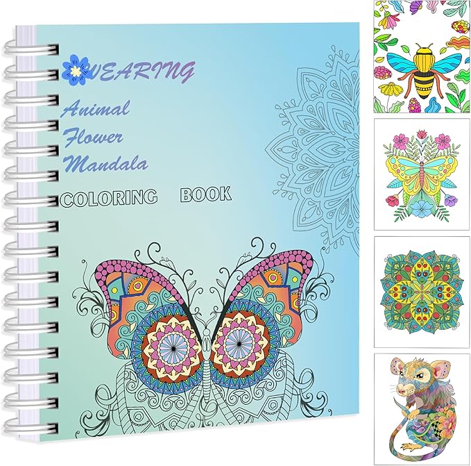 60 Patterns Adult Coloring Book for Stress Relief - Easy to Complex Mandalas Animals Flowers and Funny Words- Travel Size 8 * 7 Inches - Relaxation Gift for Women Men Teens and Seniors