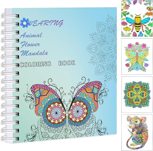 60 Patterns Adult Coloring Book for Stress Relief - Easy to Complex Mandalas Animals Flowers and Funny Words- Travel Size 8 * 7 Inches - Relaxation Gift for Women Men Teens and Seniors