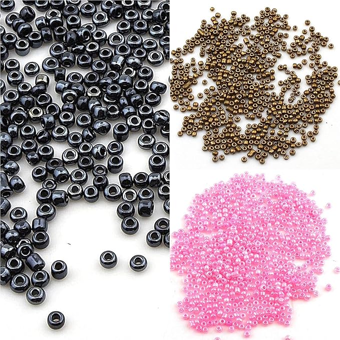 Perlin Glass Seed Beads 3mm 8/0 Round Mini Small Pony Beads 3300pcs for Making Earrings Bracelets Pendants Waist Jewelry DIY Handmade Metallic Color Kit (Black)