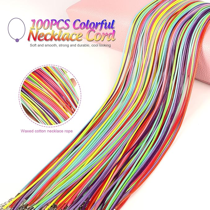 Necklace Cord, YGDZ 100pcs Waxed Necklace Cord Bulk with Clasp Necklace Rope String for Necklace Bracelet Jewelry Making Accessories, Multicolor(Thickness 1.5mm)
