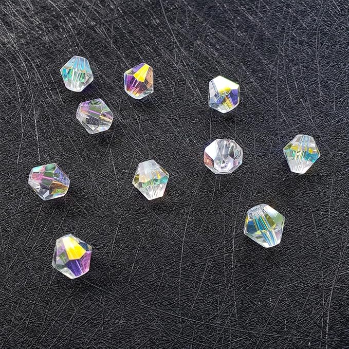 White AB Bicone Glass Beads for Jewelry Making, Faceted Crytal Spacer Beads for Bracelet Necklace Earring (3mm 4mm 6mm 8mm Mixed Sizes, 1040pcs)