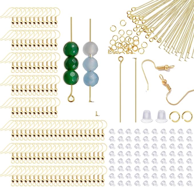 stino 800/220pcs hypoallergenic earring hooks for jewelry making, stainless steel earring findings supplies, silver & gold plated(fish hook gold plated(800pcs))