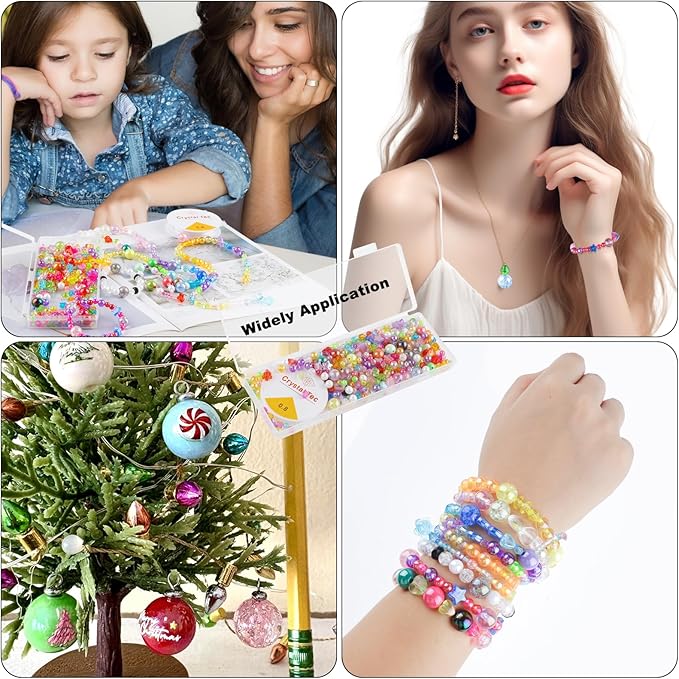 650 Pcs Crystal Beads for Jewelry Making,Sparkly Crystal Acrylic Bead DIY for Bracelets Craft Earrings Necklaces Making,Assorted Rondelle/Heart/Flower/Star Bulk Beads with Elastic String and Box