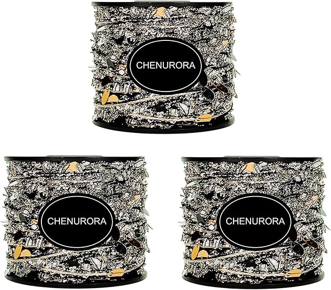 Hand-Blended Multifiber Multicolored Fancy Yarn with Sequins for Knitting Crocheting Crafts DIY, Set of 3 Rolls (Black & Gold)