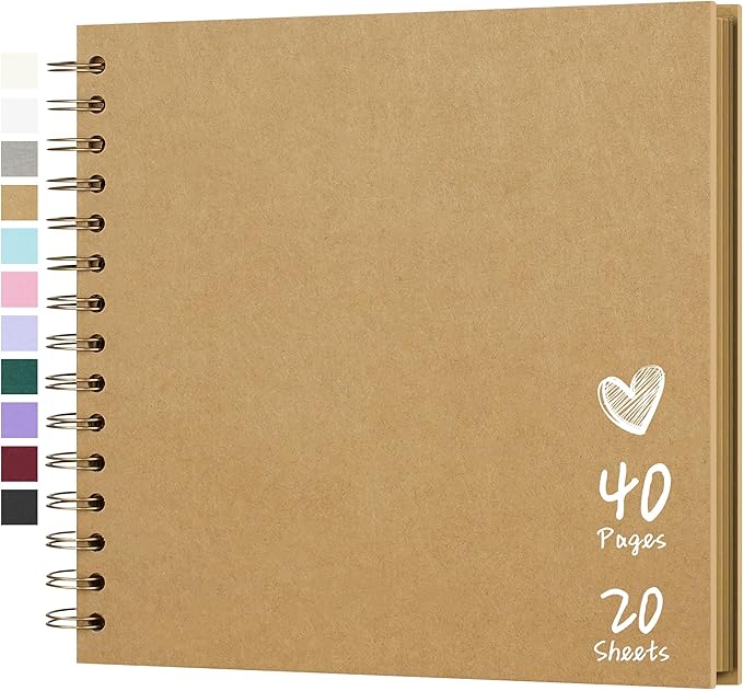 Scrapbook 8x8 Inch DIY Scrapbook Album Hardcover Kraft Paper Scrap Book Photo Albums 40 Pages Perfect for 4x6 / 5x7 Photos Memory Book for Family, Wedding