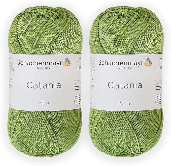 2 Skein/Pack Schachenmayr (SMC) Catania Originals Yarn, Each Ball 1.76 Oz (50gr) / 136 Yards (125 m), 100% Mercerized Cotton for Knitting and Crochet Yarn, Sport Weight, 205 - Apple