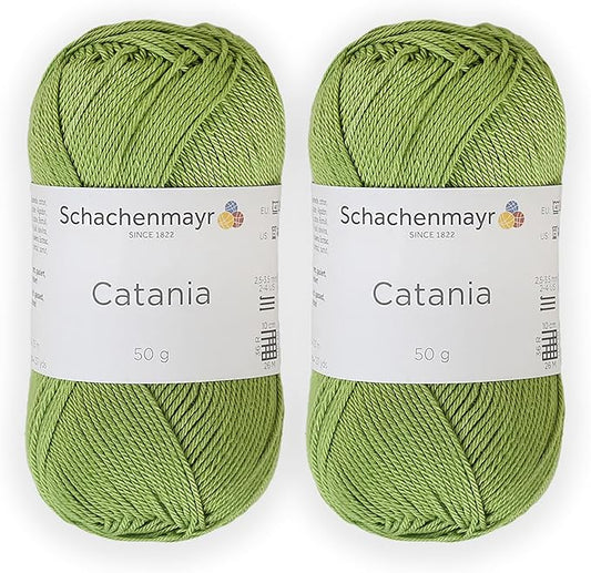 2 Skein/Pack Schachenmayr (SMC) Catania Originals Yarn, Each Ball 1.76 Oz (50gr) / 136 Yards (125 m), 100% Mercerized Cotton for Knitting and Crochet Yarn, Sport Weight, 205 - Apple