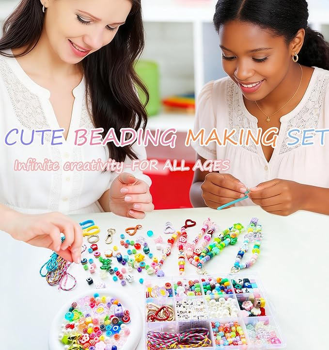 BOAJUNWU 452PCS Beaded Keychain Making Kit for Women,Bead Jewelry Making Kit Bag Charms DIY Key Chain Beads Supplies Crafts Valentine Day Gift