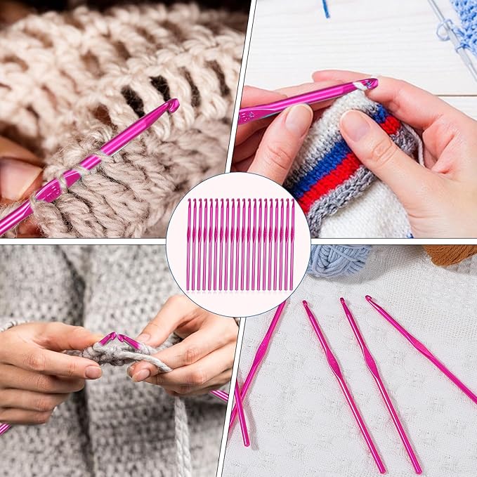 Crochet Hooks, 20 Pcs 4.5mm Crochet Hook US Size 7 Aluminum Knitting Needles Crochet-Supplies for DIY Yarn Crafts Beginners (Rose Red)