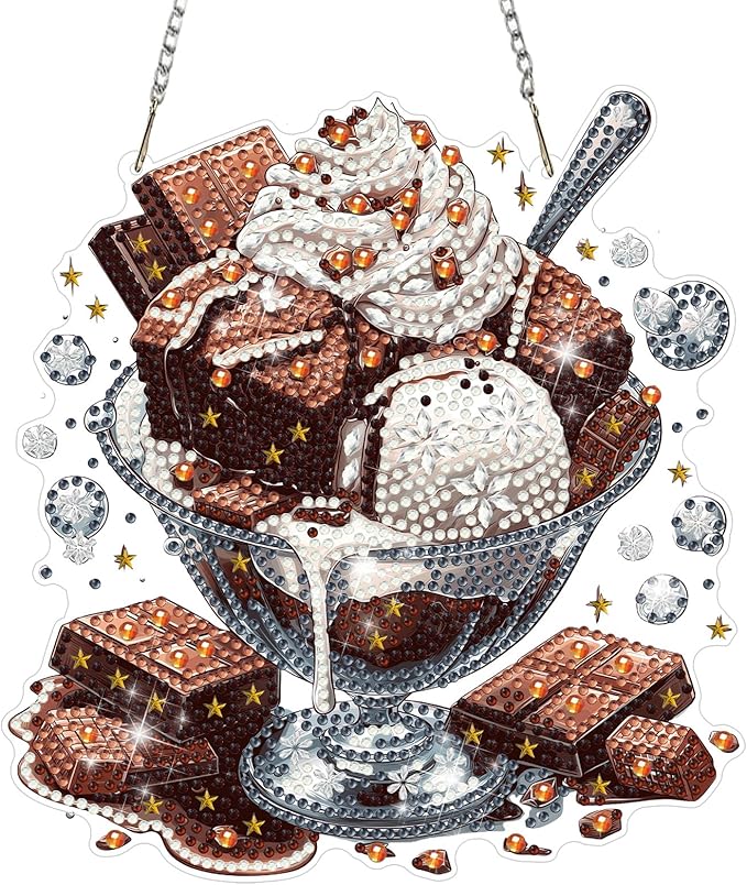 MAXBYE Diamond Art Kits for Adults Hanging Pendant, Chocalate and Ice Cream DIY Special Shaped Diamonds Painting Double Sided Rhinestone Gem Art for Beginners Gift Window Wall Door Decoration 8×8 Inch