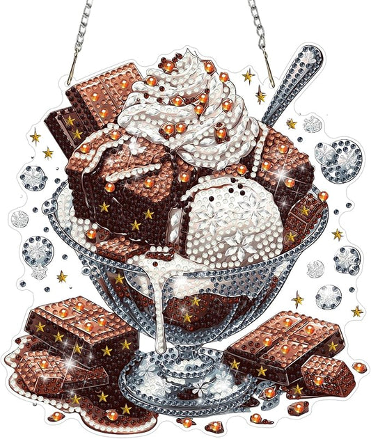 MAXBYE Diamond Art Kits for Adults Hanging Pendant, Chocalate and Ice Cream DIY Special Shaped Diamonds Painting Double Sided Rhinestone Gem Art for Beginners Gift Window Wall Door Decoration 8×8 Inch
