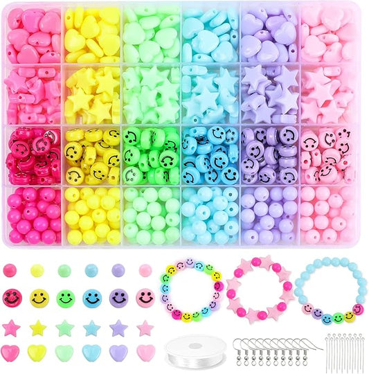 Miss Rabbit Candy Color Acrylic Heart Beads Star Beads Plastic Bead Kit Cute Pastel Bead for Bracelets Jewelry Making DIY Crafts Necklace Phone Charm