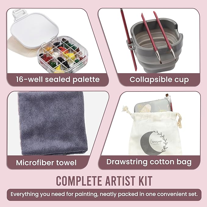 Airtight Watercolor Palette with Lid - Set of 5 Paint Brush Holder Cup with Paint Palette | Acrylic Paint Palette | Paint Brush Cleaner Cup | Painting Accessories | Painting Palette Gifts for Artists